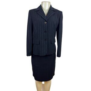 Kasper Classic Womens Pinstripe Black Skirt Suit Set Size 6p